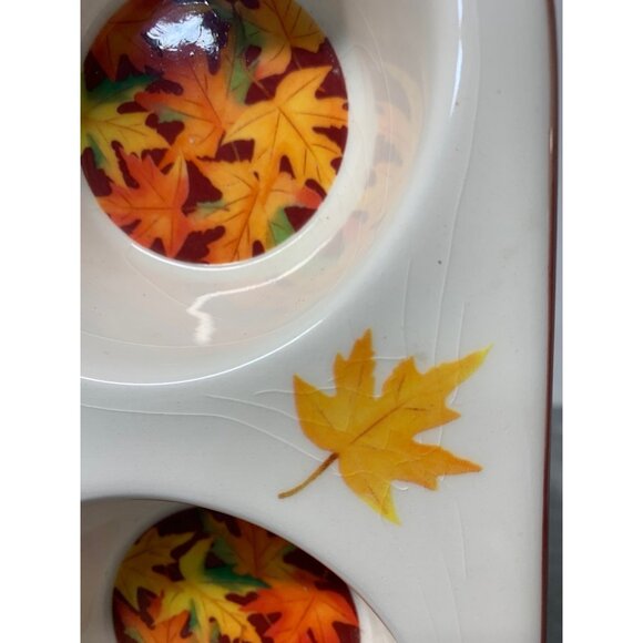Ceramic Fall Leaves Muffin Pan Design 6-Cup By Certified International seasonal - Picture 9 of 11